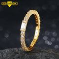Trend Gold Plated Brass Iced Out Cubic Zircon Diamond Tennis Ring for Men Women Square Stone Ring Hip Hop Jewelry