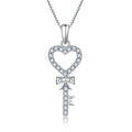 YILUN 925 Sterling Silver Heart Key to My Heart CZ Pendant Necklace for Women's Romantic Jewelry Gift Idea
