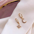 European American Piercing Jewelry Full Diamond Star Moon Asymmetrical Hoop Earrings Dainty Moon Earrings
