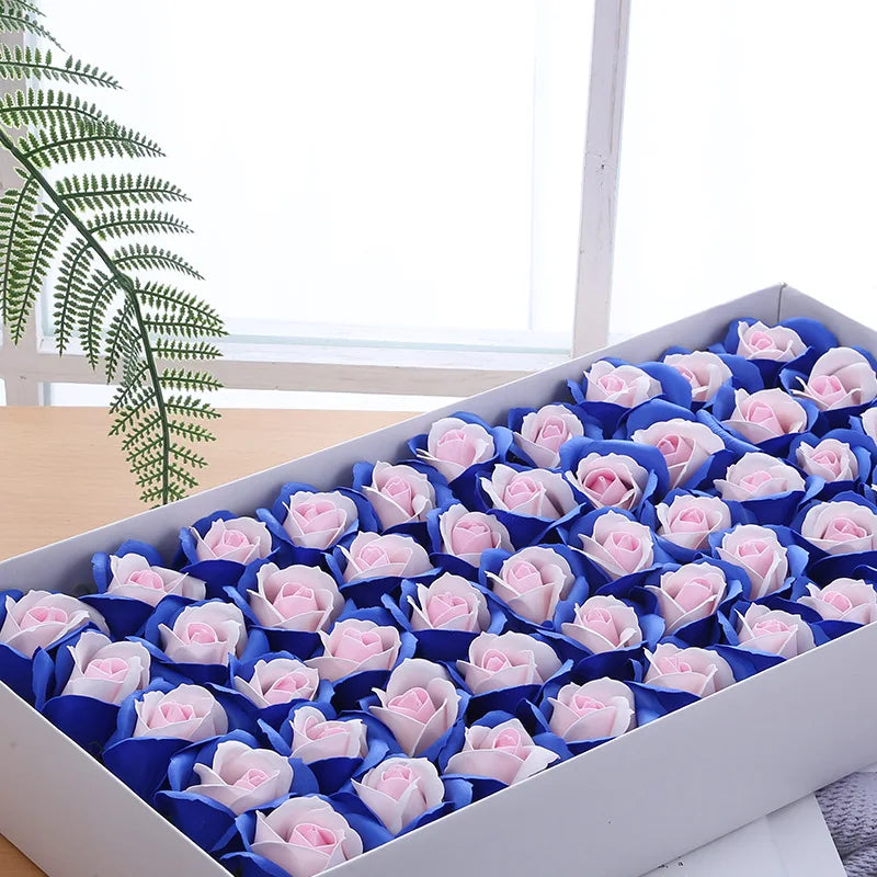 INUNION 50pcs Per Box 3 Layers 5cm Diameter Rose Soap Flower Decorative Flower Artificial Eternal Soap Roses Flower for Gift