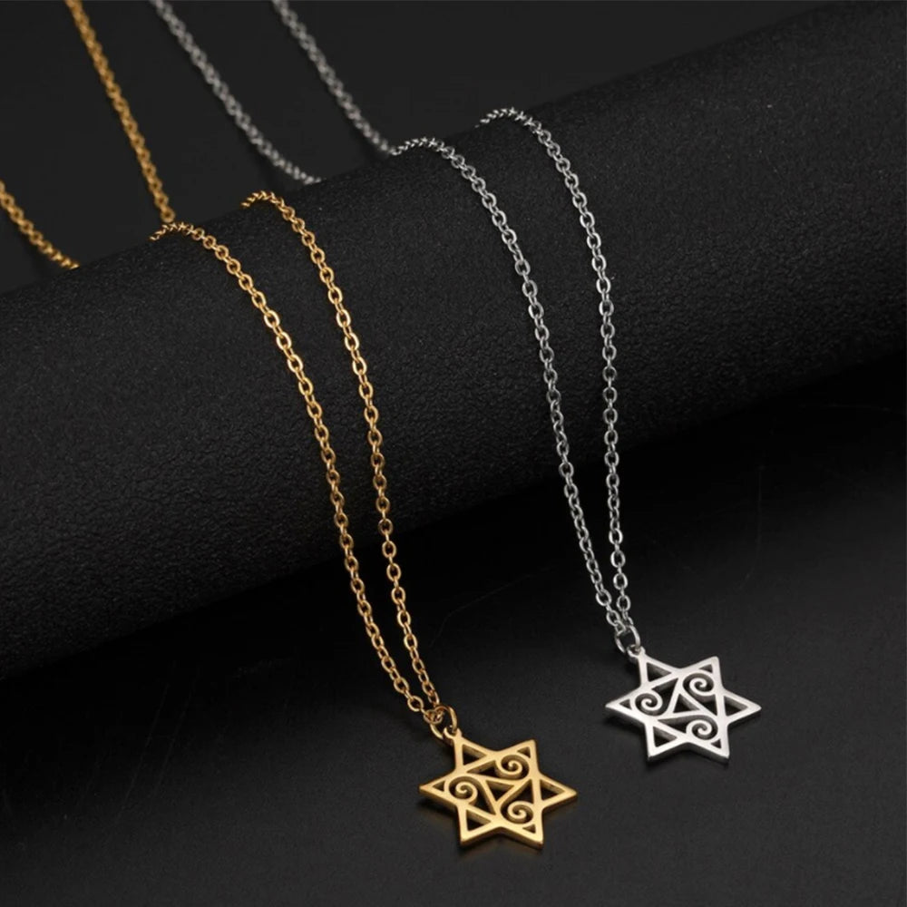 Star David Triskel Symbol Necklace Wicca Amulet Stainless Steel Christian Irish Collar Vintage Necklace Jewelry