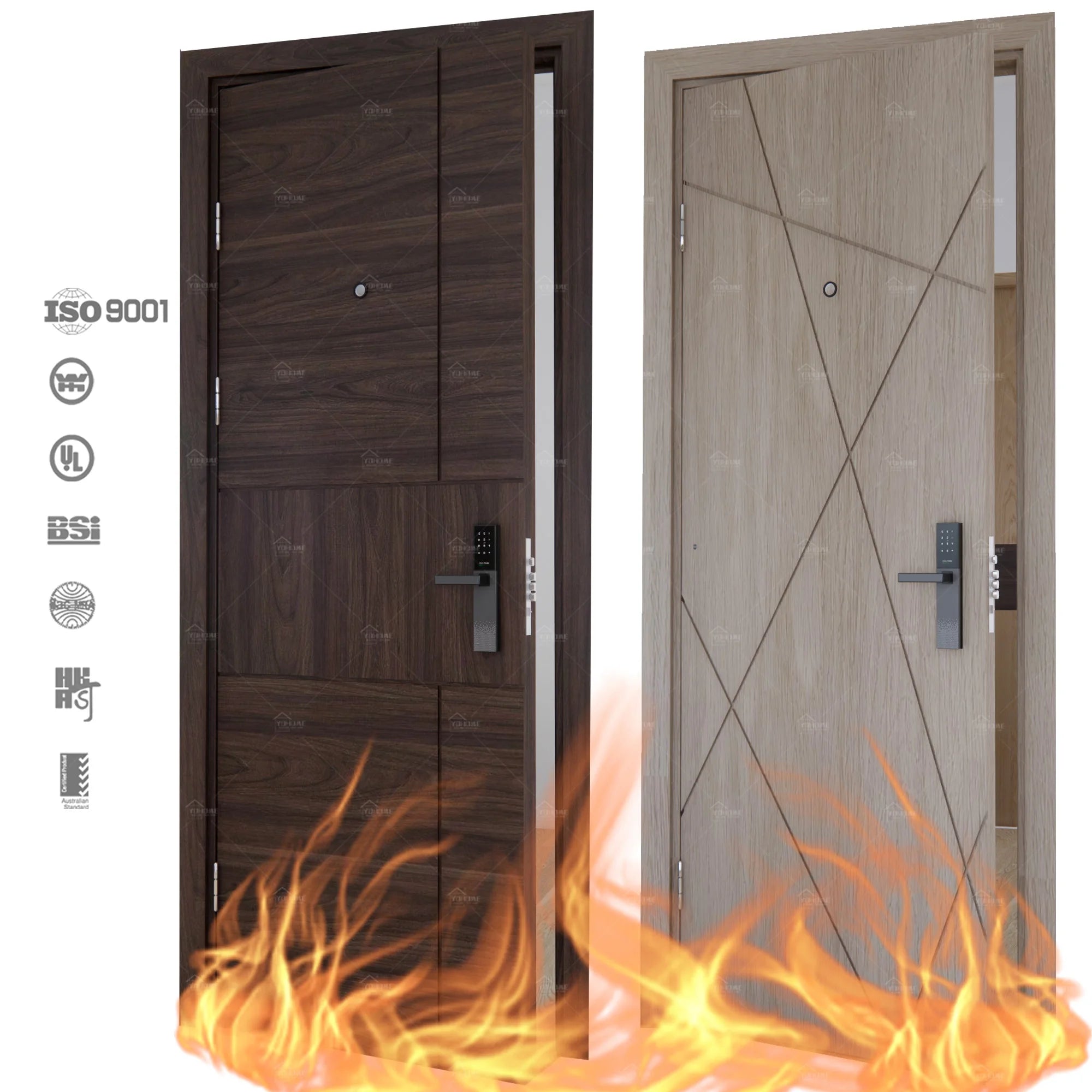 China Top Manufacturer Hotel Door Approve 90 Minute Fireproof Wooden Door Interior Wood Fire Rated Door