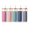 Hot Selling Amazonn Silicone Sleeve High Borosilicate Glass Cup with Bamboo Lid and Straw