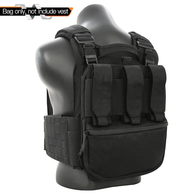 GAF 1000D Black Nylon Removable Mag Pouch Plate Carrier Back Panel for Tactical Vest