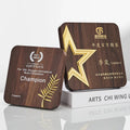 Wooden Business Authorized Brand Annual Metal Star Trophy Award Plaque Custom