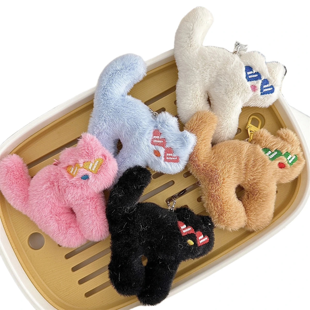 Funny Plush Sunglasses Cute Cat Plush Keychain Kawaii Cartoon Stuffed Animal Toys Bag Pendant Plushie Cat Keychain Birthday Gift