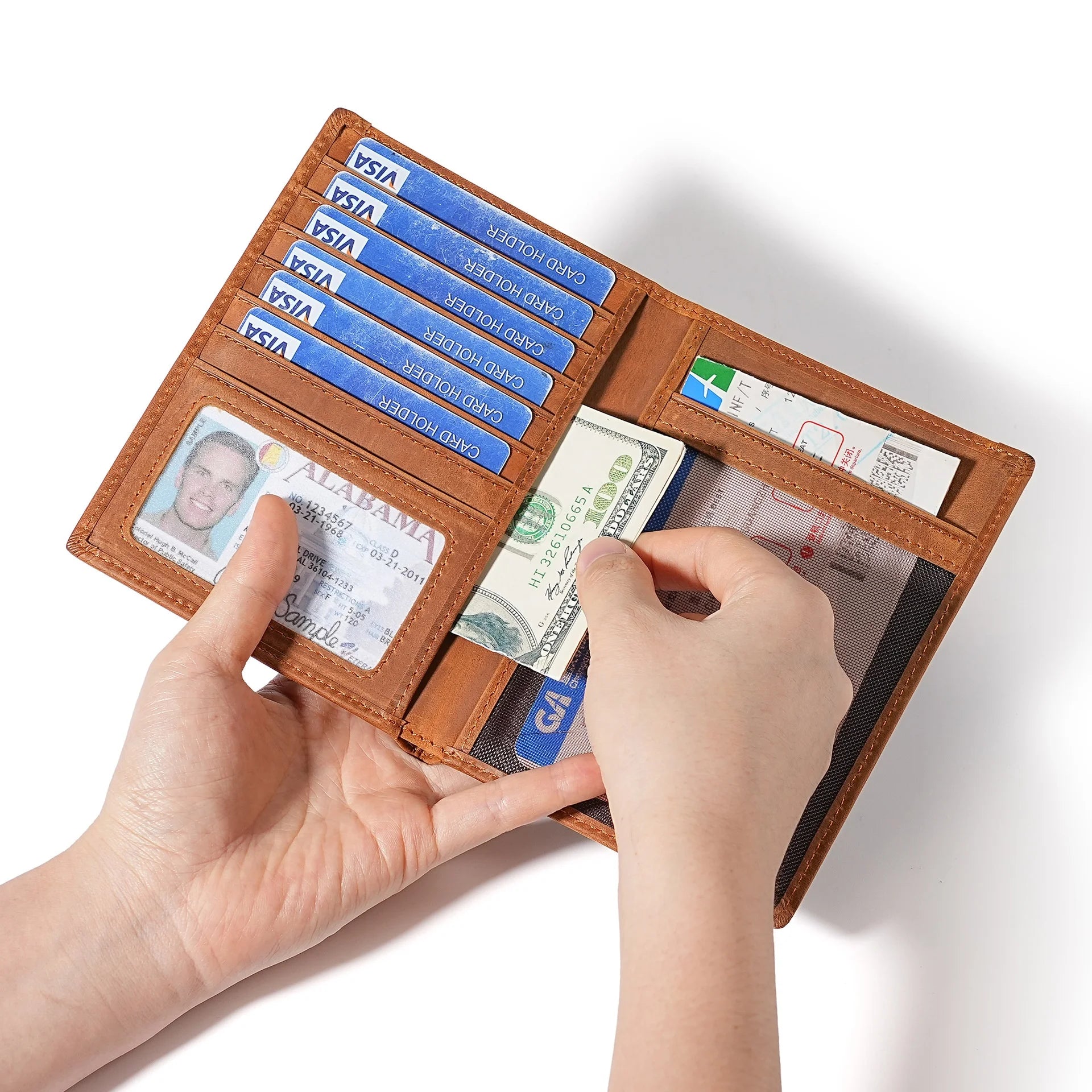 Factory Retro Crazy Horse Genuine Leather Passport Holder RFID Anti-theft Card Holder Travel Document Cover