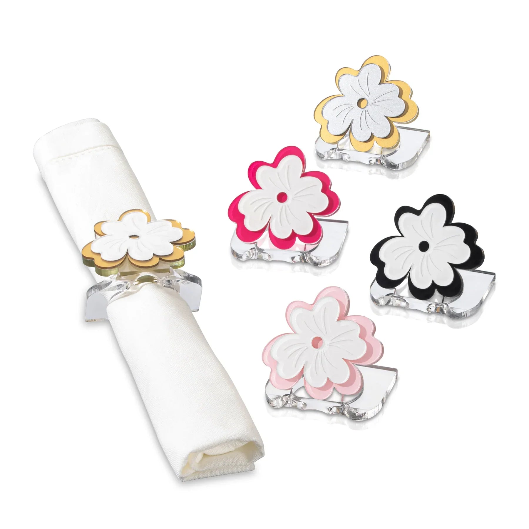 Judaica Passover Pesach Shabbos Gift Personalized Pattern Flower Acrylic Lucite Napkin Rings