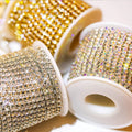 JC Crystal Wholesale SS6-SS16 Crystal Rhinestone Close Chain Trim for Sewing CraftsAB Rhinestones with Cup Chain