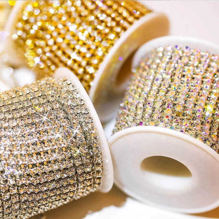 JC Crystal Wholesale SS6-SS16 Crystal Rhinestone Close Chain Trim for Sewing CraftsAB Rhinestones with Cup Chain