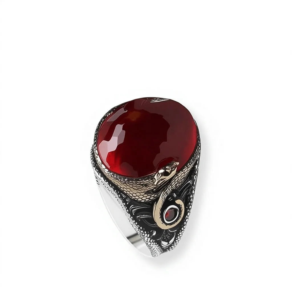 Azuris Turkish 925 Sterling Silver Men's Ring Ottoman Style Naturel Black Stone Handmade Fine Jewelry VALKH1319