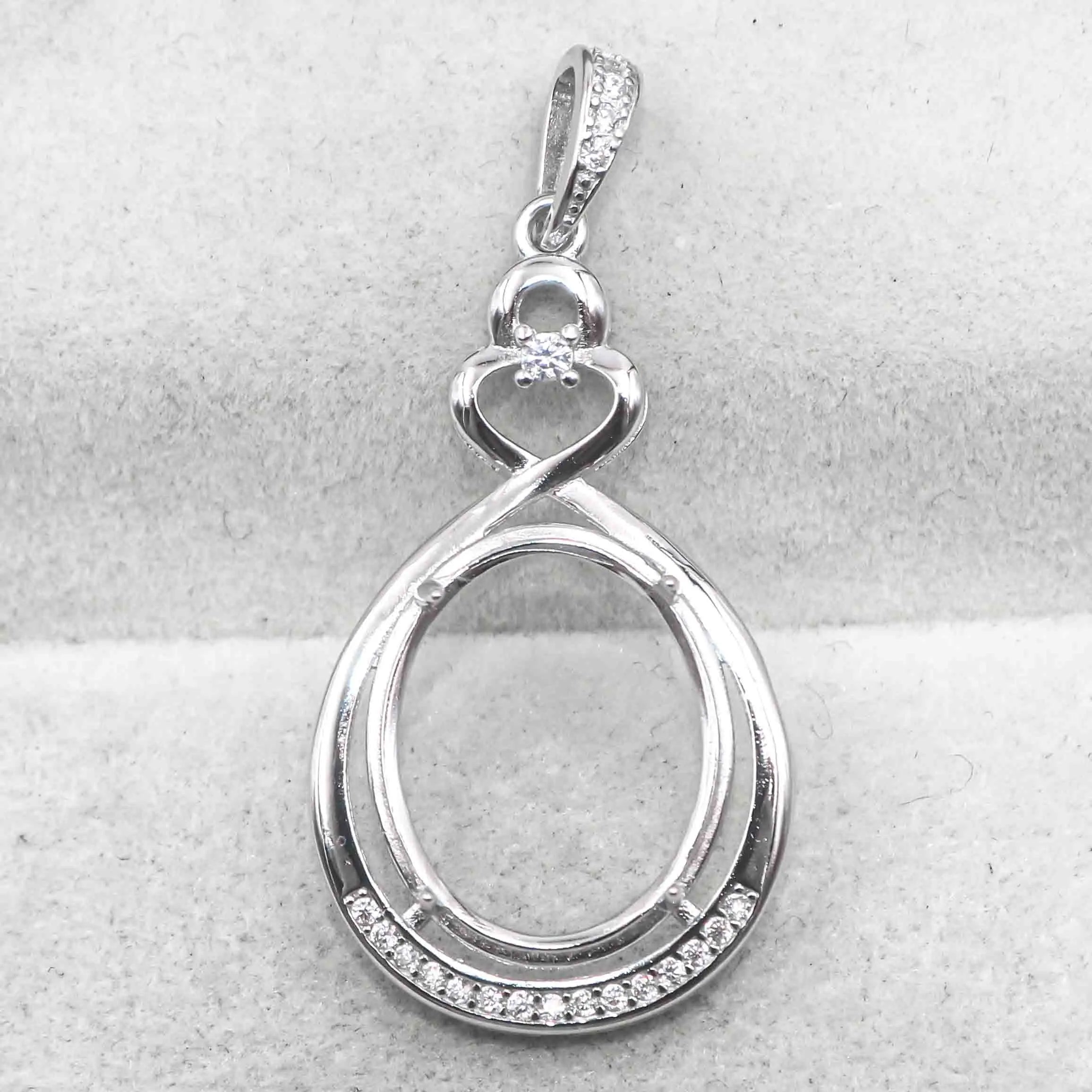 Sterling Silver 13*16mm Semi Mount Pendant Empty Frame Blank Support Setting S925 Base Holder Without Center Stone for DIY Inlay