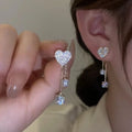 Chic Fancy 925 Sterlings Silver Post Heart Shaped Dangle Earrings Iced Out Zircon CZ Geometric Love Heart Tassel Stud Earrings
