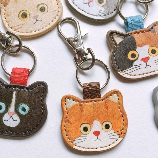 Cute Leather Keychain with Cat Design Good Price Decorative Bag Pendant Keyring