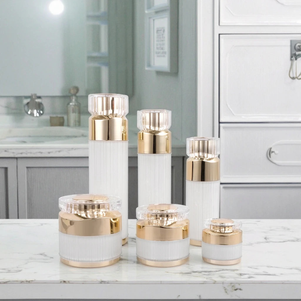 Gold White 15ml 30ml 50ml 100ml 120ml Plastic Empty Cream Acrylic Jars Set for SkinCare Cosmetics Lotions 30g Capacity Free