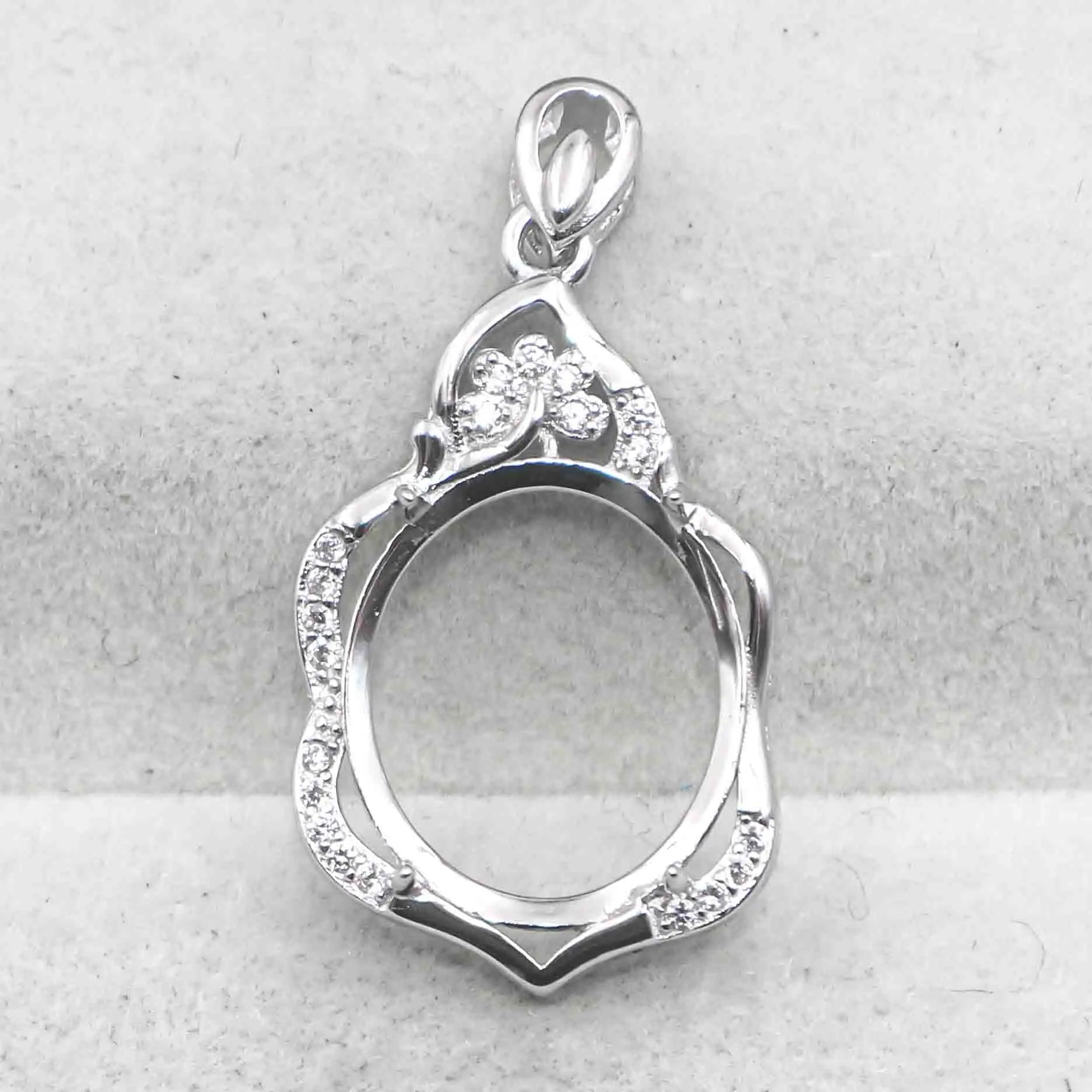 Sterling Silver 13*15mm Semi Mount Pendant Empty Frame Blank Support Setting S925 Base Holder Without Center Stone for DIY Inlay