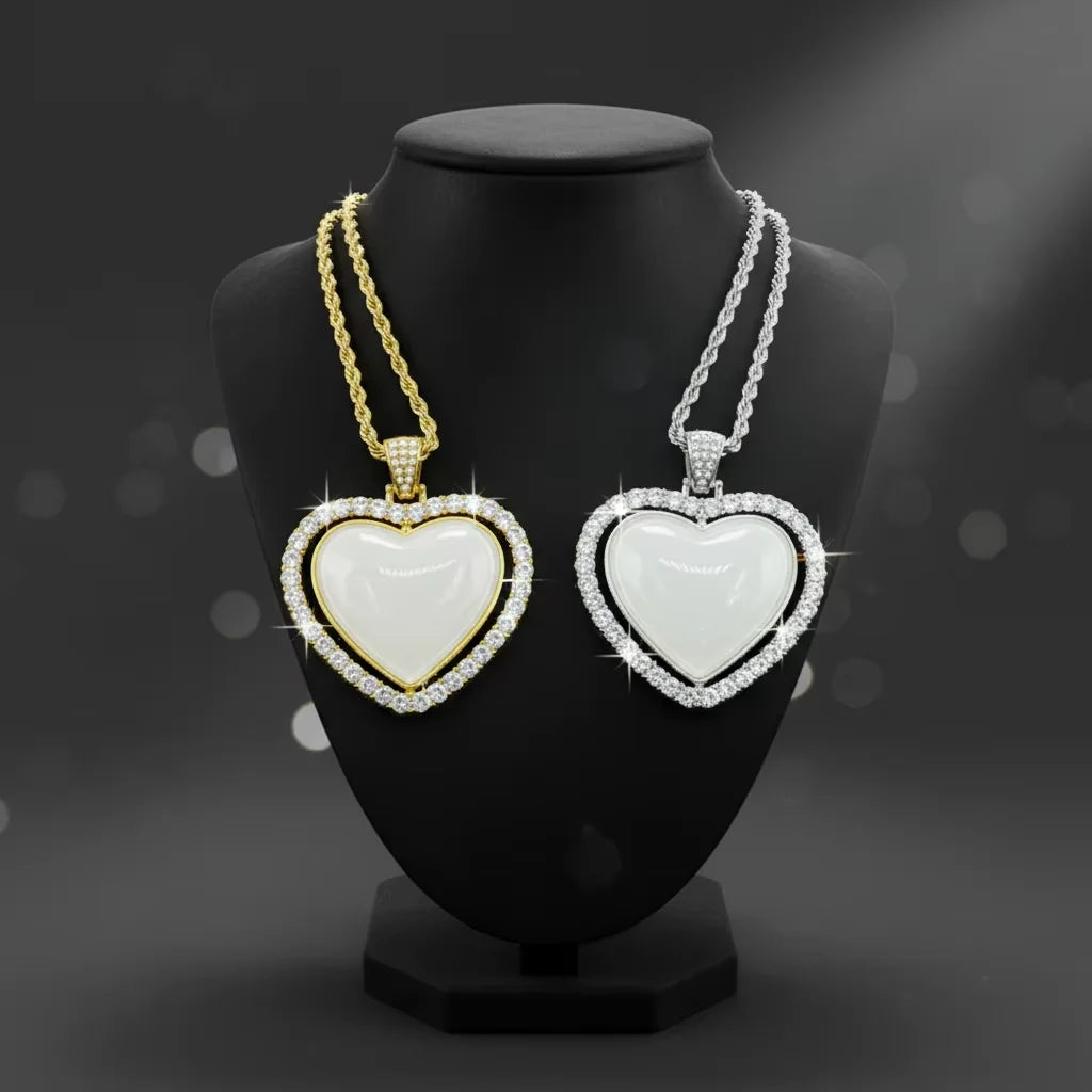 Home Decoration Sublimation Blanks Rotate Double-Sided Heart Shape Photo Custom Crystal Necklace