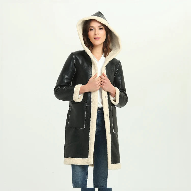 Jtfur Manufacturers Wholesale Winter Faux Fur Garments Ladies Custom Leather Hooded Faux Fur Women Coat
