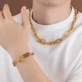 Chunky Stainless Steel Jewelry 18K Gold Plated Thick Paperclip Chain Link Hip Hop Bracelet Necklace Set