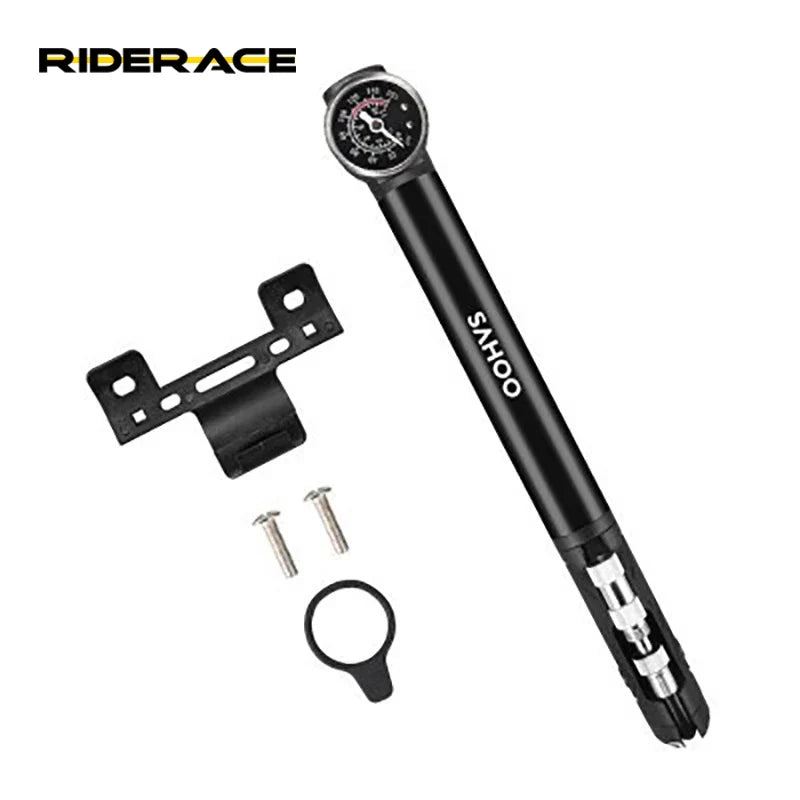 RIDERACE Riding Pump Aluminum Alloy Cycling Manual Inflator With Pressure Gauge Bike Durable Universal Pump for Ball Motorcycles