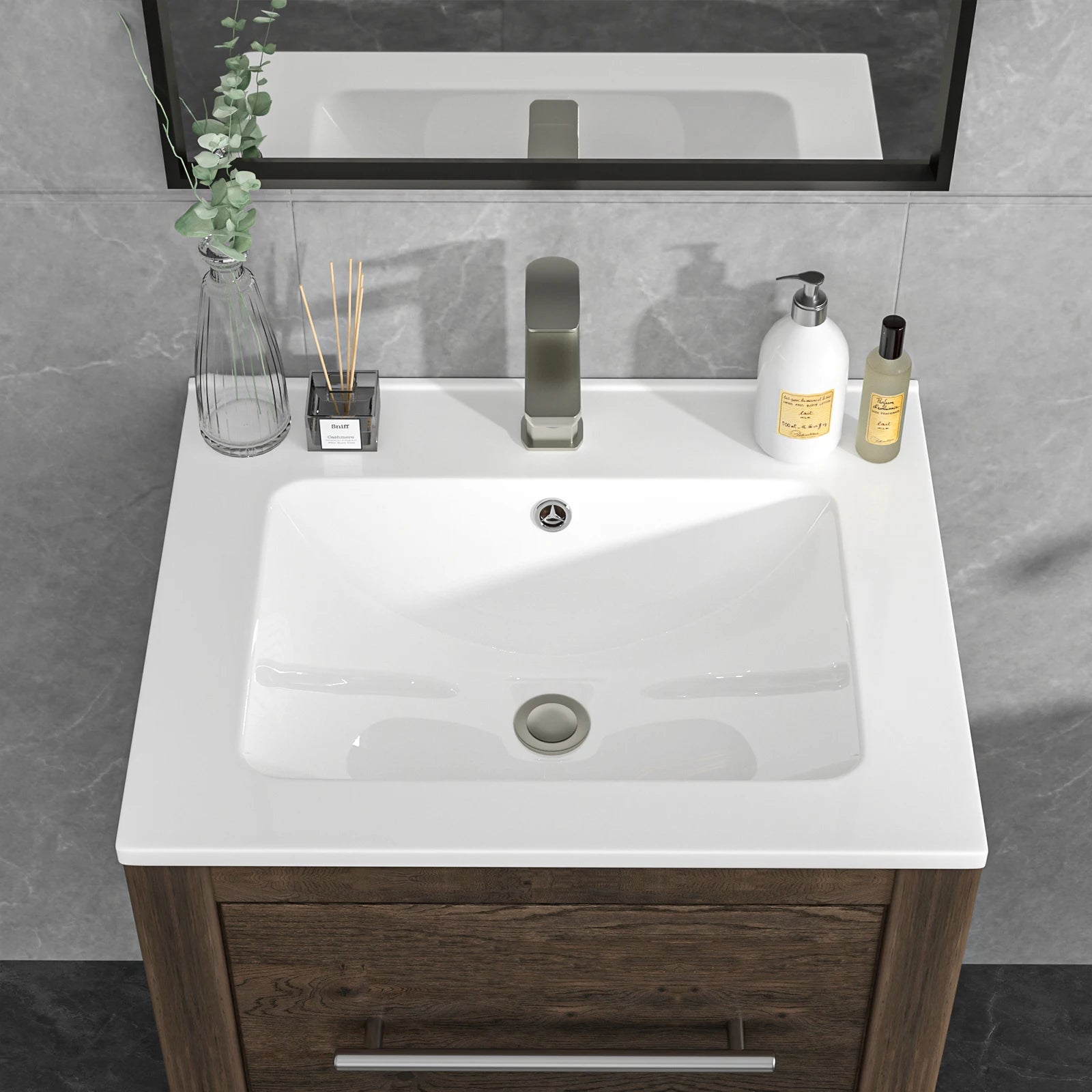 Modern Ceramic Hand Wash Basin Professional Hotel Bathroom Vanities Thin Edge Cabinet with Elegant Sink Counter Top Table Design