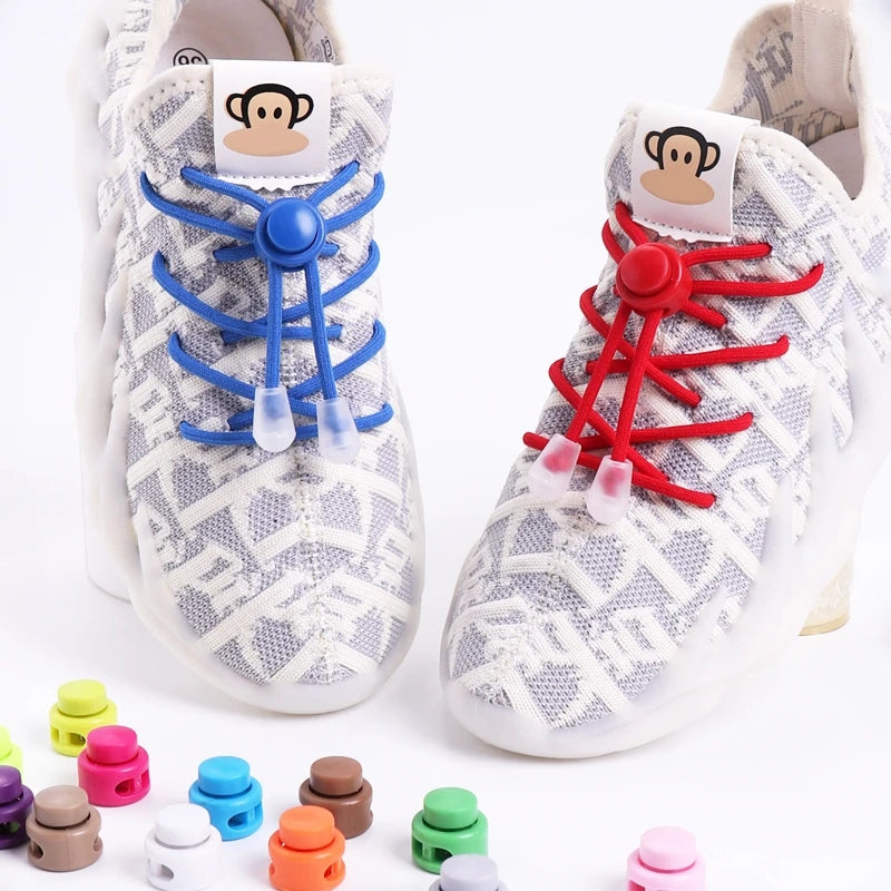 Unisex New Elastic Polyester Shoe Laces Kids and Adults Quick Sneakers round Lock Shoelaces without Ties Lazy Shoe Laces