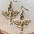 Creative Gold Plated Brass Dangling Earrings Temperament Star Moon Earrings Unique Gold Moth Earrings for Women Girls