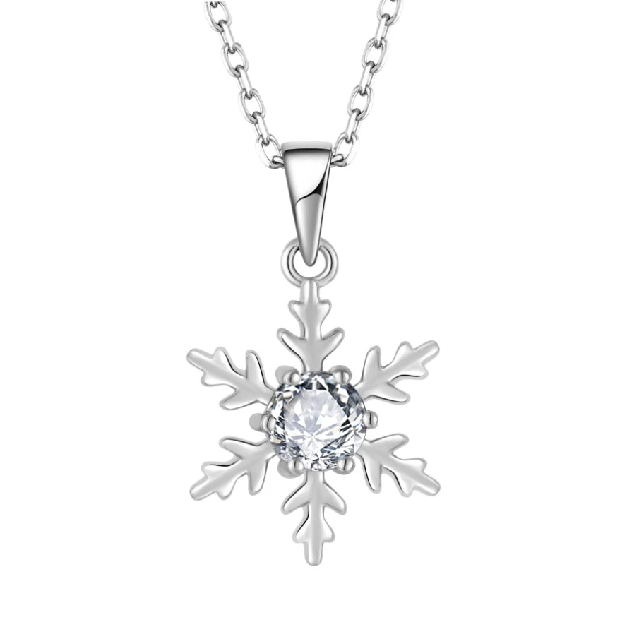 925 Sterling Silver Snowflake Pendant Necklace Rhodium Plated CZ Diamond Winter Christmas Snowflake Necklace Jewelry for Women