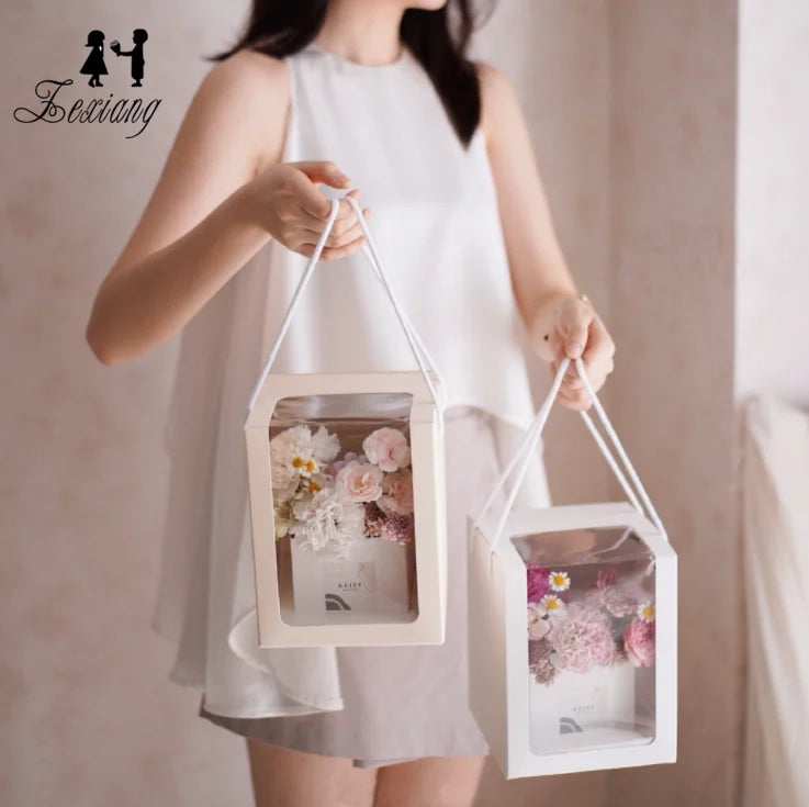 Wholesale Exquisite Birthday Party  20*20*25 Cm Collapsible Hand-Held Gift Box Big Flower Wrapped Gift Box