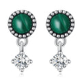 Factory 925 Sterling Silver Malachite Earrings for Women Fine Jewelry Luxury Wedding Gift Cubic Zircon Drop Earrings SCE1474