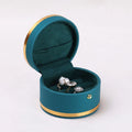 New Round PU Leather Rhinestone Gold Buckle Gold Border Earrings Ring Jewelry Box