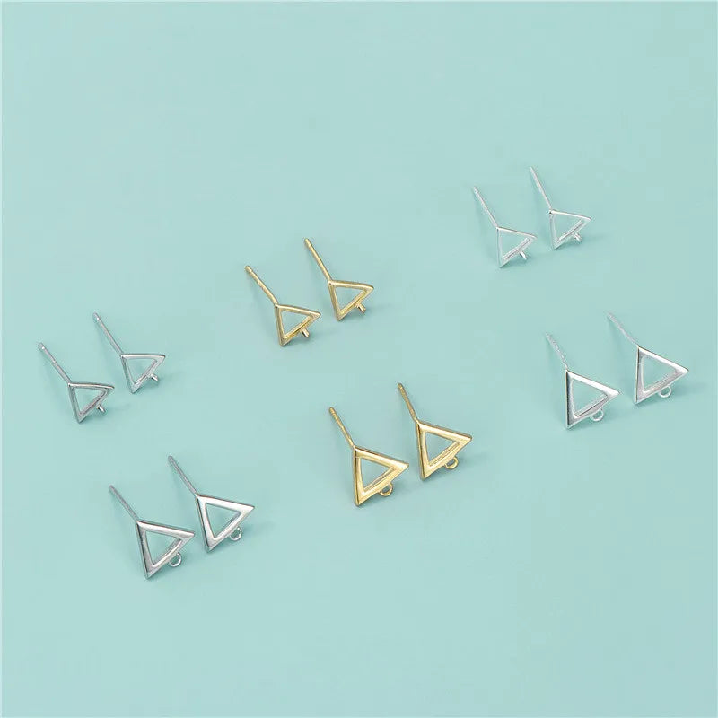 Gold Plated Hollow Triangle Stud Earrings Findings DIY 925 Sterling Silver Jewelry Accessories