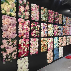 S Wholesale 40x60 cm Plastic Grid Background Flower Wall 3D Artificial Silk Hydrangea Peony Rose Flower Backdrop Panel for Decor