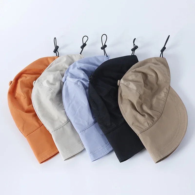 Women Bucket Hat Spring Summer Adjustable Drawstring Outdoor Beach Sun Hats Foldable Visors Panama Caps Ponytail Cap