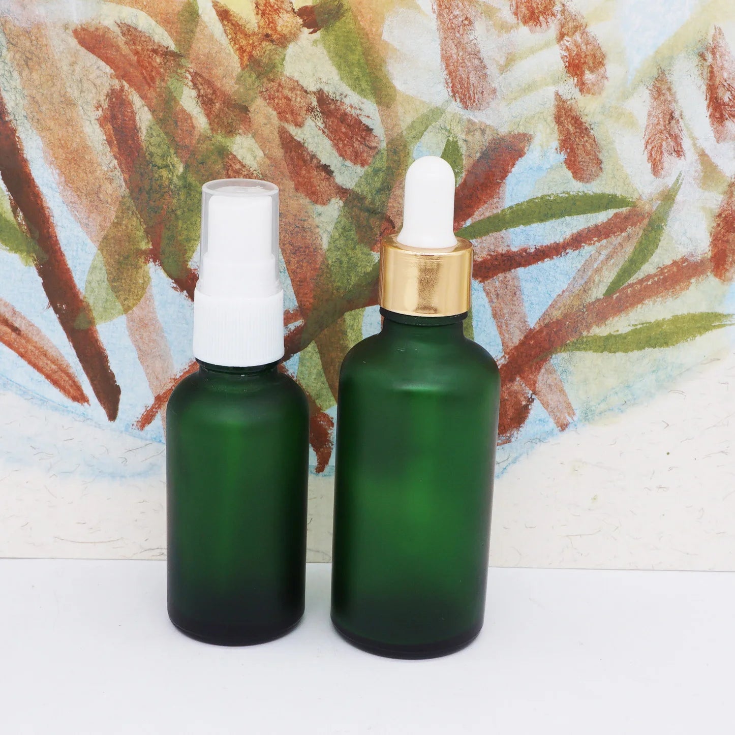 Luxury Cylinder Custom Green 30ml 50ml Cosmetics Serum Essential Oil Glass Dropper Bottle