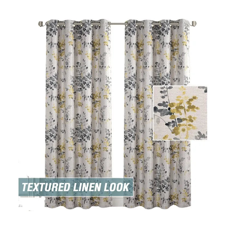 Hot Sales Modern and Simple Ink Flower Design Printed Thickened Curtains for Living Room Window Drapes with 2Panels