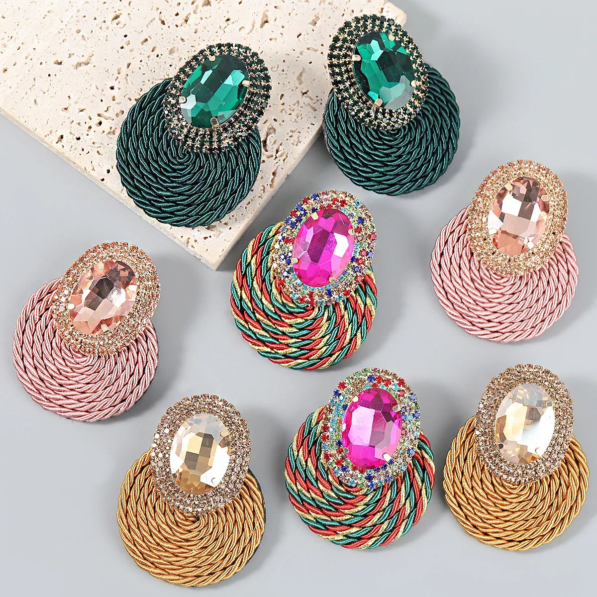 JLE14433 Wholesale Fashion Rhinestones Statement Earrings Women Exaggerated Stud Earrings Jewelry