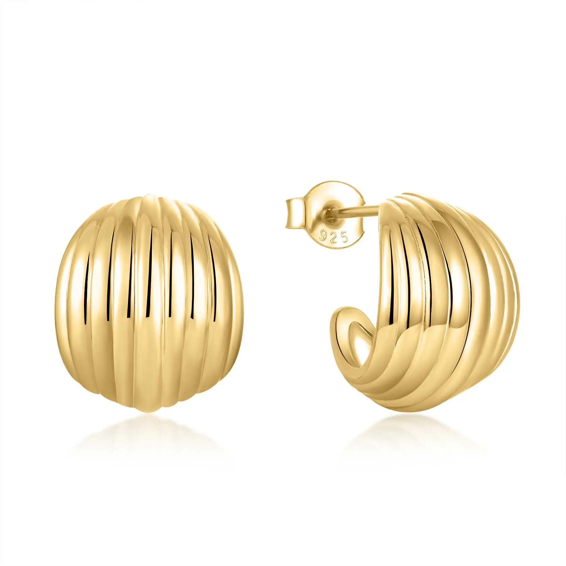 QX Custom OEM Minimalist Design 925 Sterling Silver Vintage Fine Jewelry 18k Gold Plated CC Texture Stud Earings Women Luxury