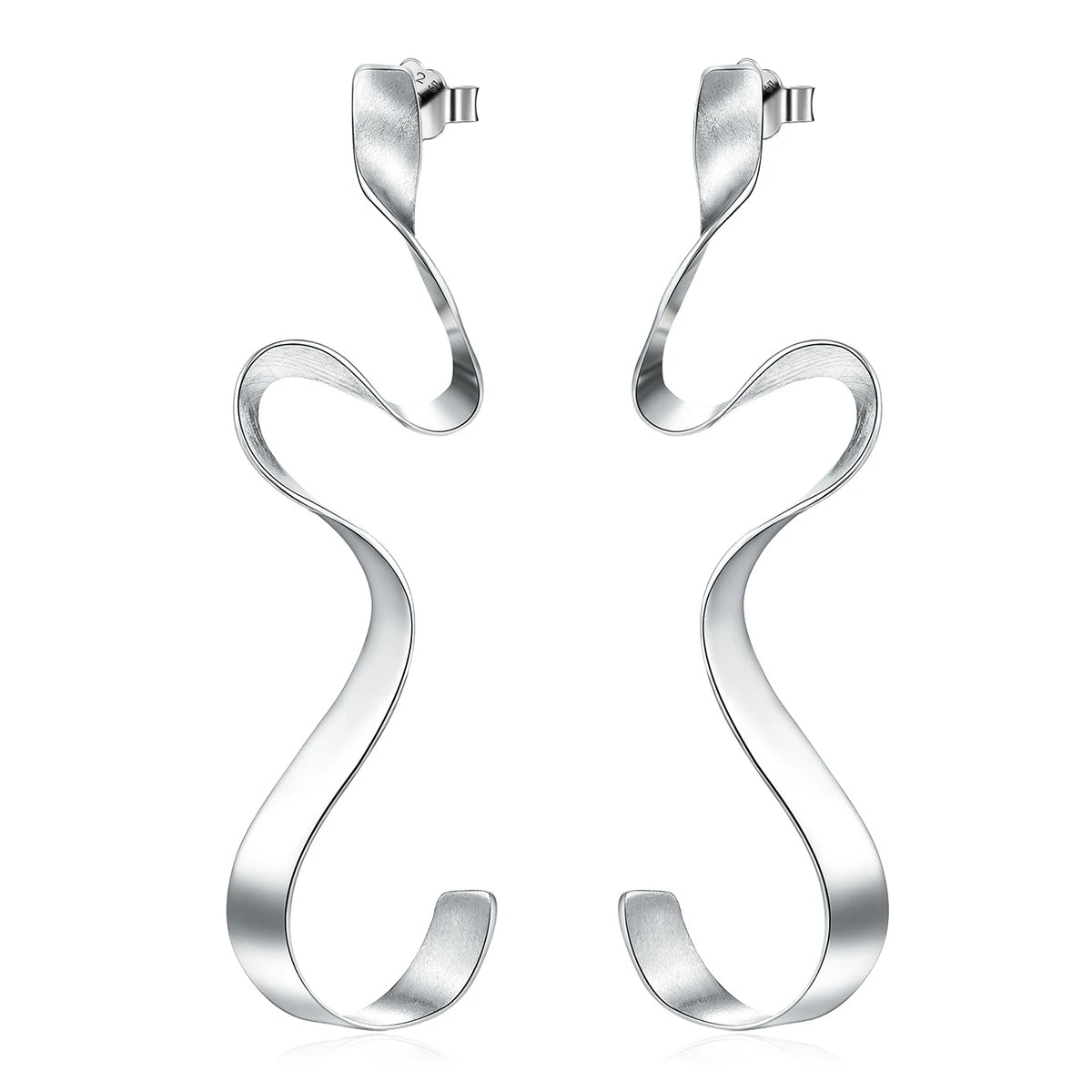 Lotusfun Modern 925 Sterling Silver 18k Gold Plated Simple Design Jewelry 2 Colors Spiral Curved Long Drop Earrings for Women
