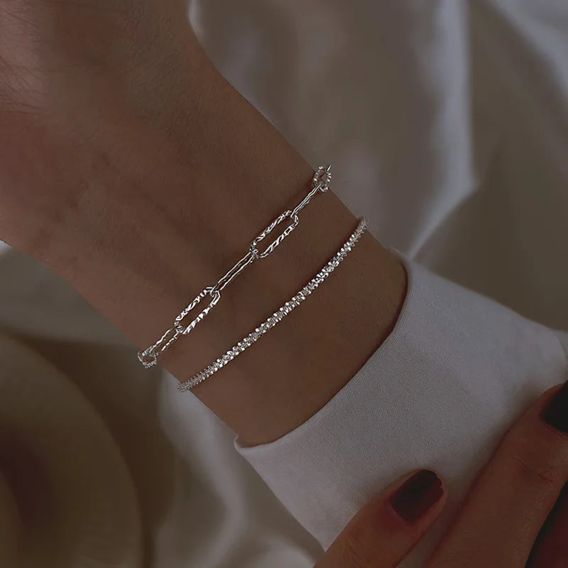 Fashion Simple Super Flash Light Luxury Geometric 925 Sterling Silver Bracelet for Girls