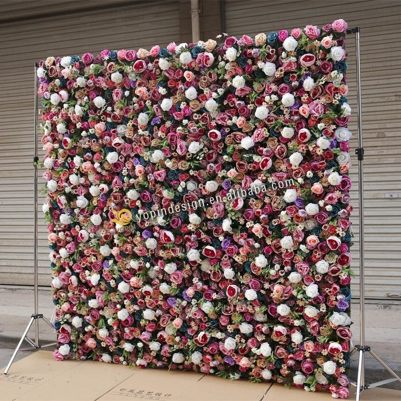 YOPIN 313 Artificial Wedding Flower Wall Panels Retro Flower Wall Roll up Backdrop on Cloth