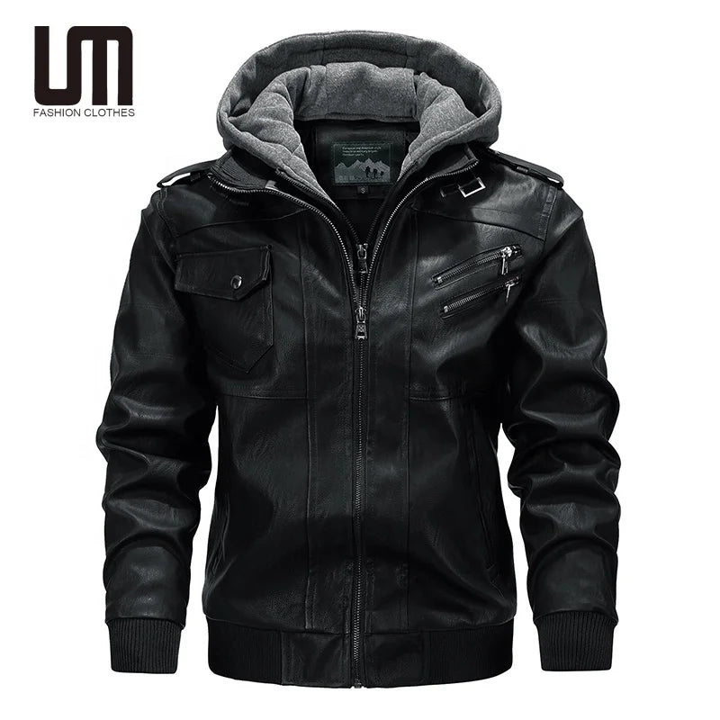 Liu Ming New Year Wholesale Winter Men Clothing Casual Motorcycle PU Hoodie Jacket Biker Leather Coats