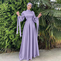 Pure Color Elegant Satin Dress Elastic Wear Long Sleeves Islamic Muslim Clothing Jilbab Prayer Abaya Dress Salwar Kameez