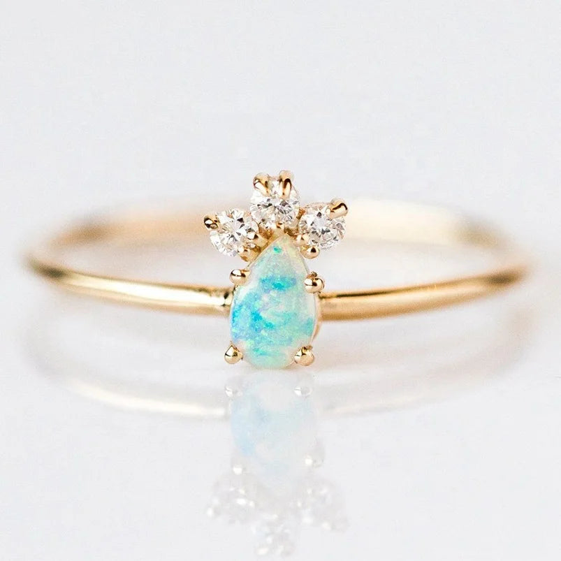 Gemnel Fashion 925 Sterling Silver 18k Gold 0.1 Microns Grace Opal Rings Women Jewelry