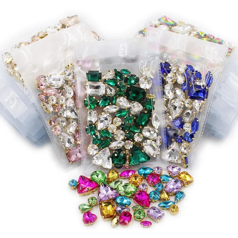 New Arrival Loose Crystal Rhinestones Mixed 8 Shapes Gold Claw for DIY Dress Crafts Versatile Use