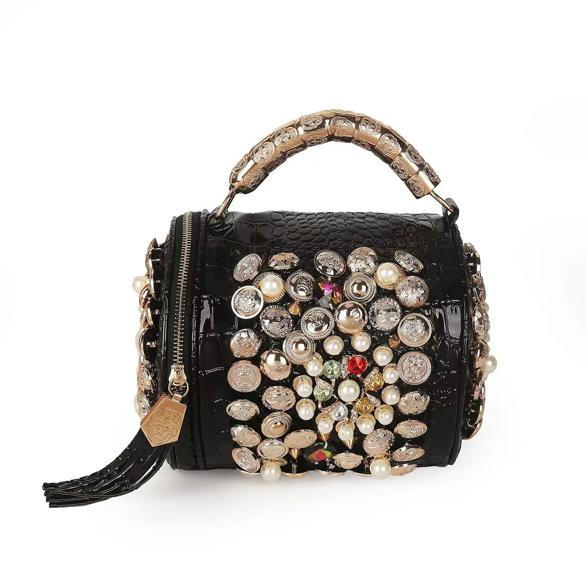 2025 Autumn Winter Women's Unique Messenger Bag Handmade Alligator Classic Buttons with Rhinestone Zipper Closure Shoulder Purse