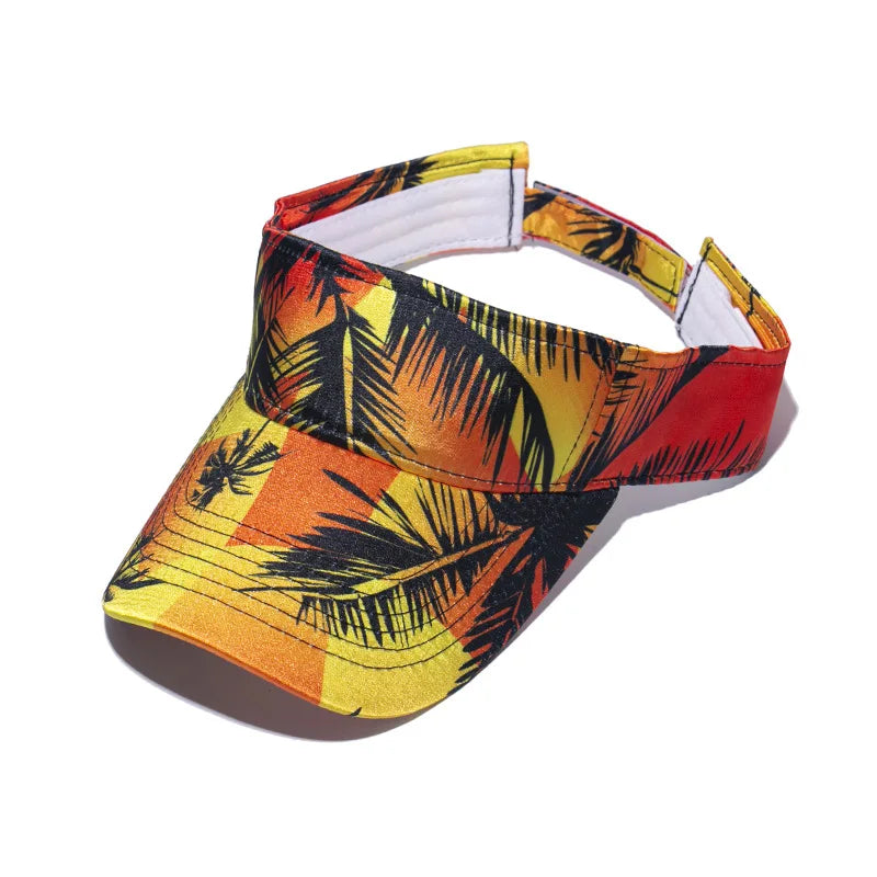 Flower Hibiscus Pattern Print Summer Visor Cap Leaf Pattern Printing Polyester Custom Sun Hat Visor Cap