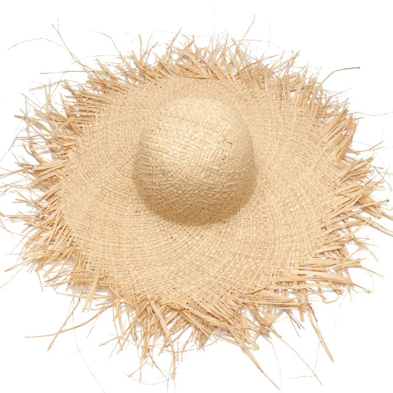 Stock Women Raffia Straw Hat Large Wide Rough Brim Floppy Straw Hat Beach Summer Sun Visor Hat