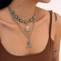 4pcs Retro Cowboy Hat Boots Pendant Necklace for Women Multi Layer Silver Color Necklace Clavicle Chain Choker on Necklace
