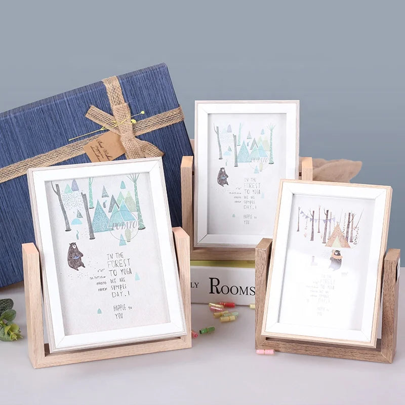Creative Rotating Double-sided Photo Frame Simple Wooden 6 Inch Picture Frame Decoration Desktop